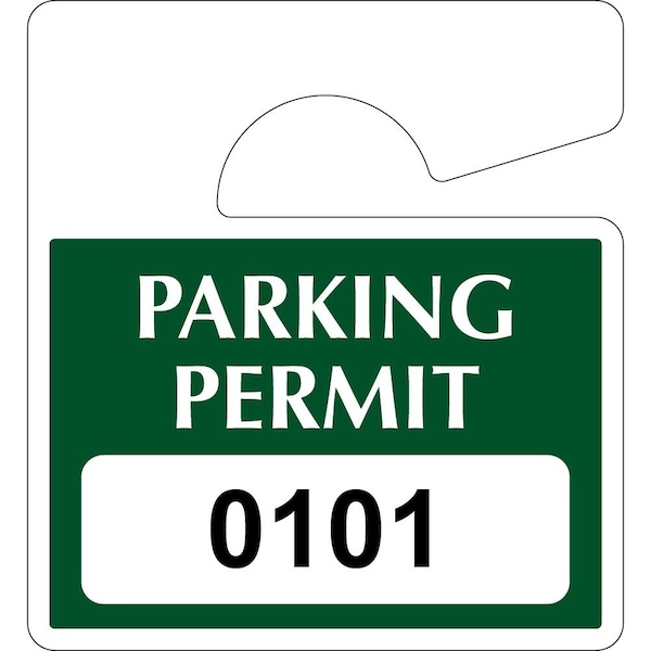 Lustre-Cal Laminated Hanging Parking Permit Green 3in x 2.75in 30mil Plastic Serialized 101-150, 50PK 253813301G0101 - main